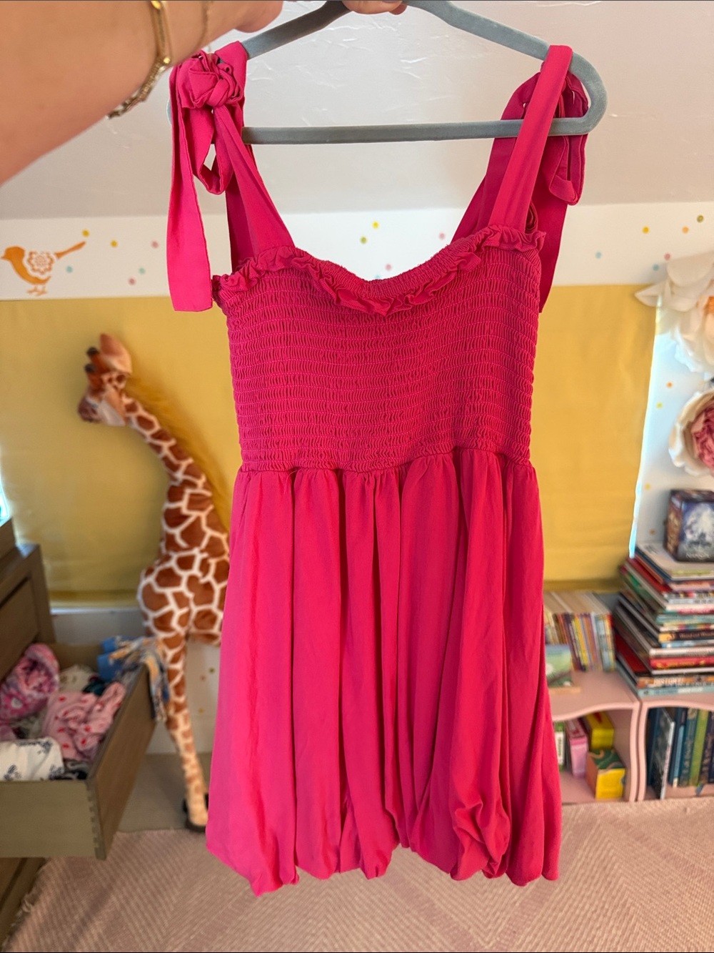 Katie J NYC Bright Pink Tie-Shoulder Sundress Small